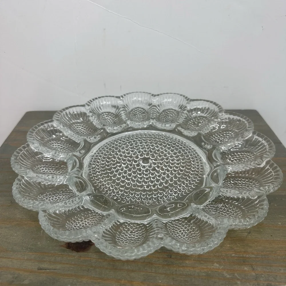 Vintage Hobnail Indiana Glass Egg plater 11 1/4
